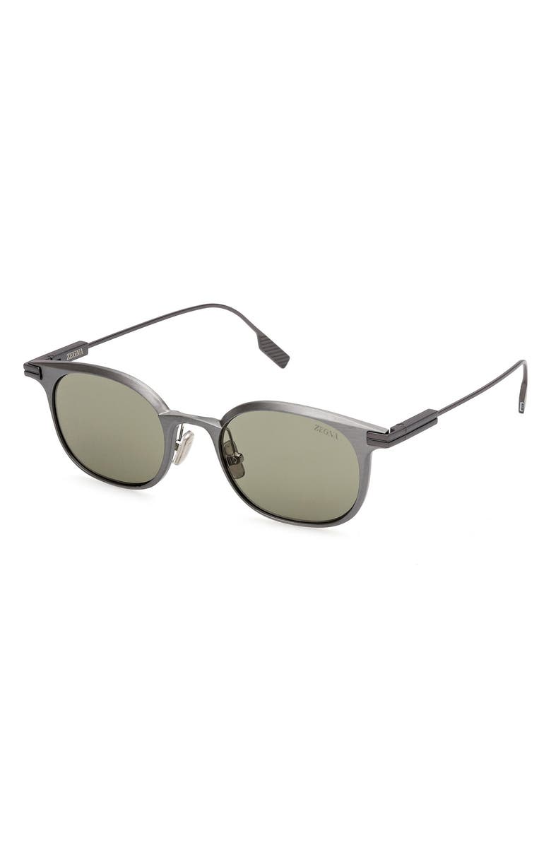 ZEGNA 50mm Round Sunglasses, Alternate, color, Light Silver/ Gunmetal / Green