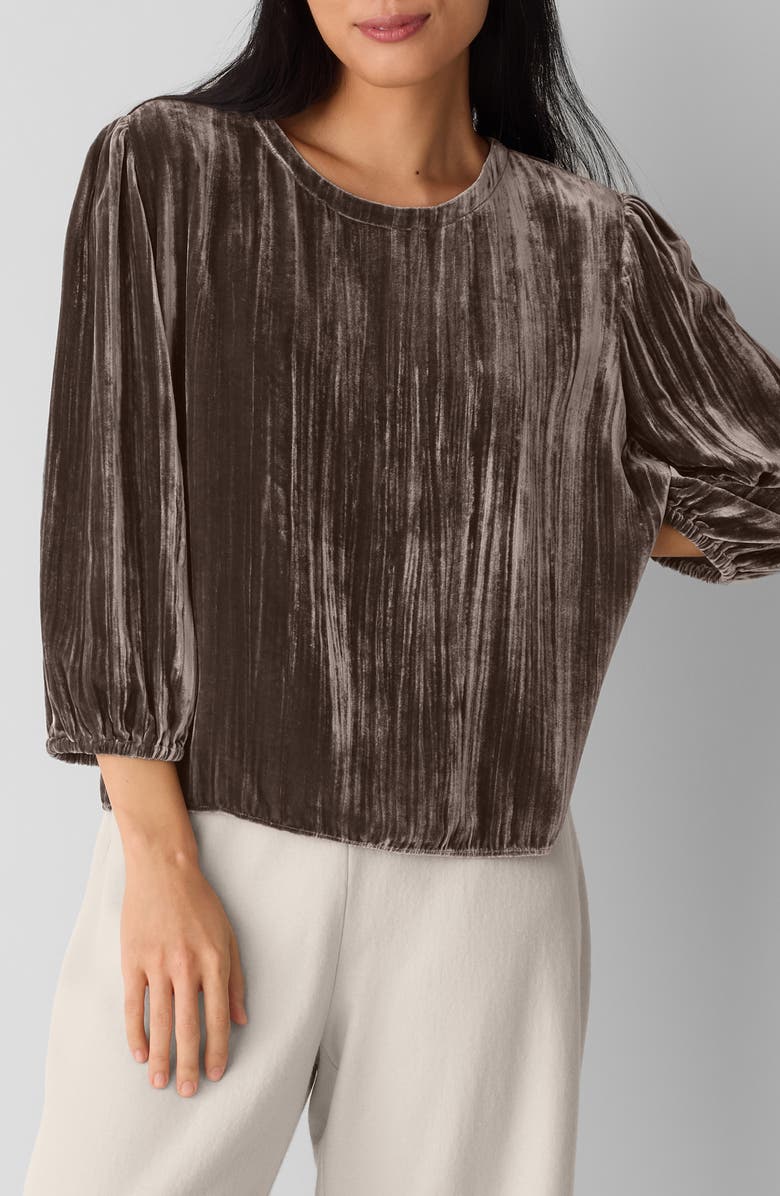 Eileen Fisher Bubble Sleeve Velvet Top, Main, color, Rye