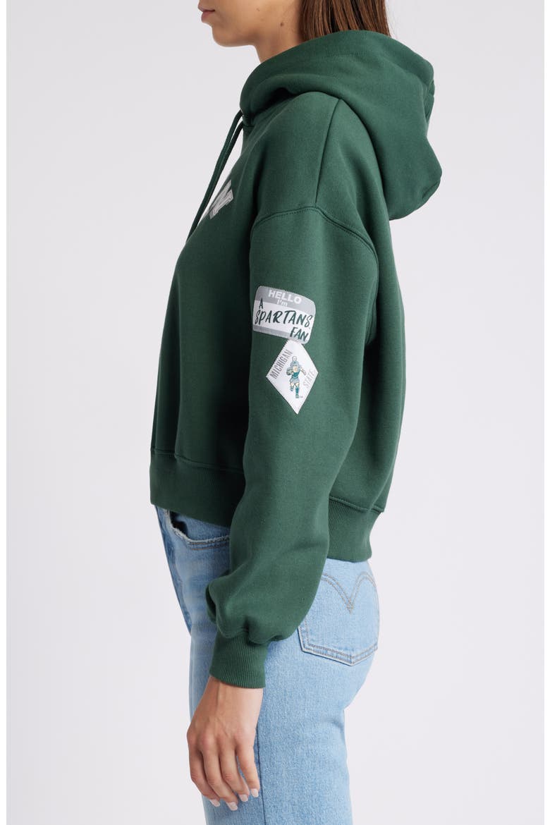 Women's WEAR by Erin Andrews Green Michigan State Spartans Mixed Media Cropped Pullover Hoodie, Alternate, color, Green