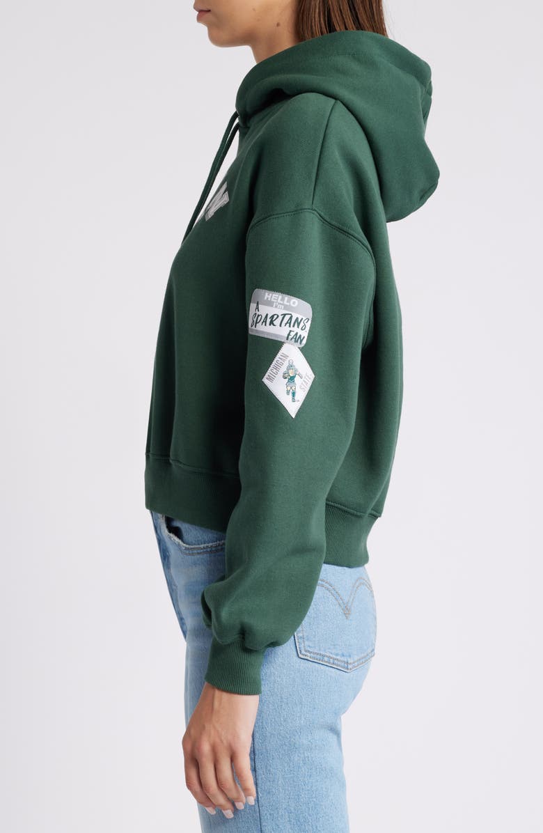 WEAR by Erin Andrews Women's WEAR by Erin Andrews Green Michigan State Spartans Mixed Media Cropped Pullover Hoodie, Alternate, color, Green