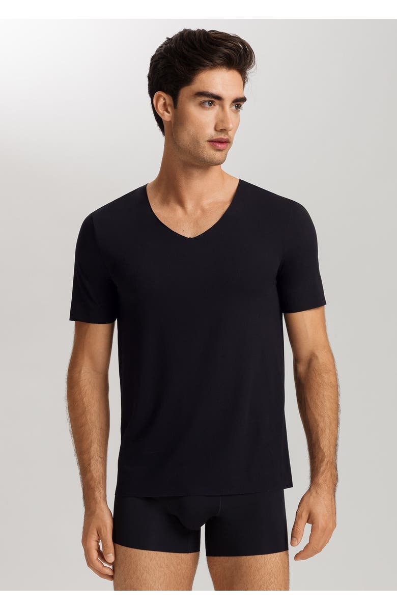 Hanro Clean Cut Seamless V-Neck T-Shirt, Alternate, color, Black