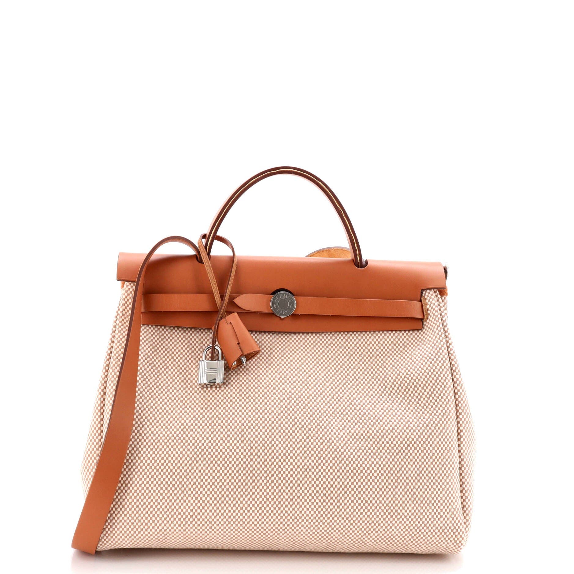 Pre-Owned Hermes Herbag Zip Criss Viking Toile and Leather 31, Main, color, Gold