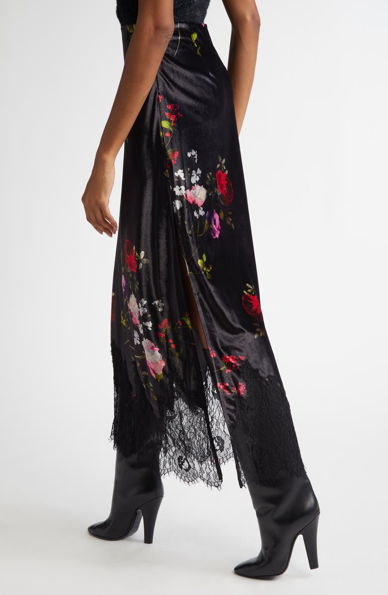 Alice + Olivia Mauve Floral Lace Trim Velvet Slip Skirt, Alternate, color,