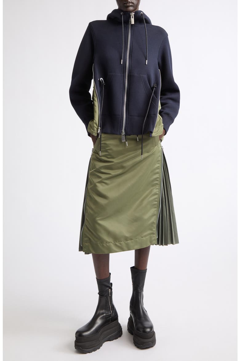 Nylon Twill Midi Skirt, Alternate, color, KHAKI
