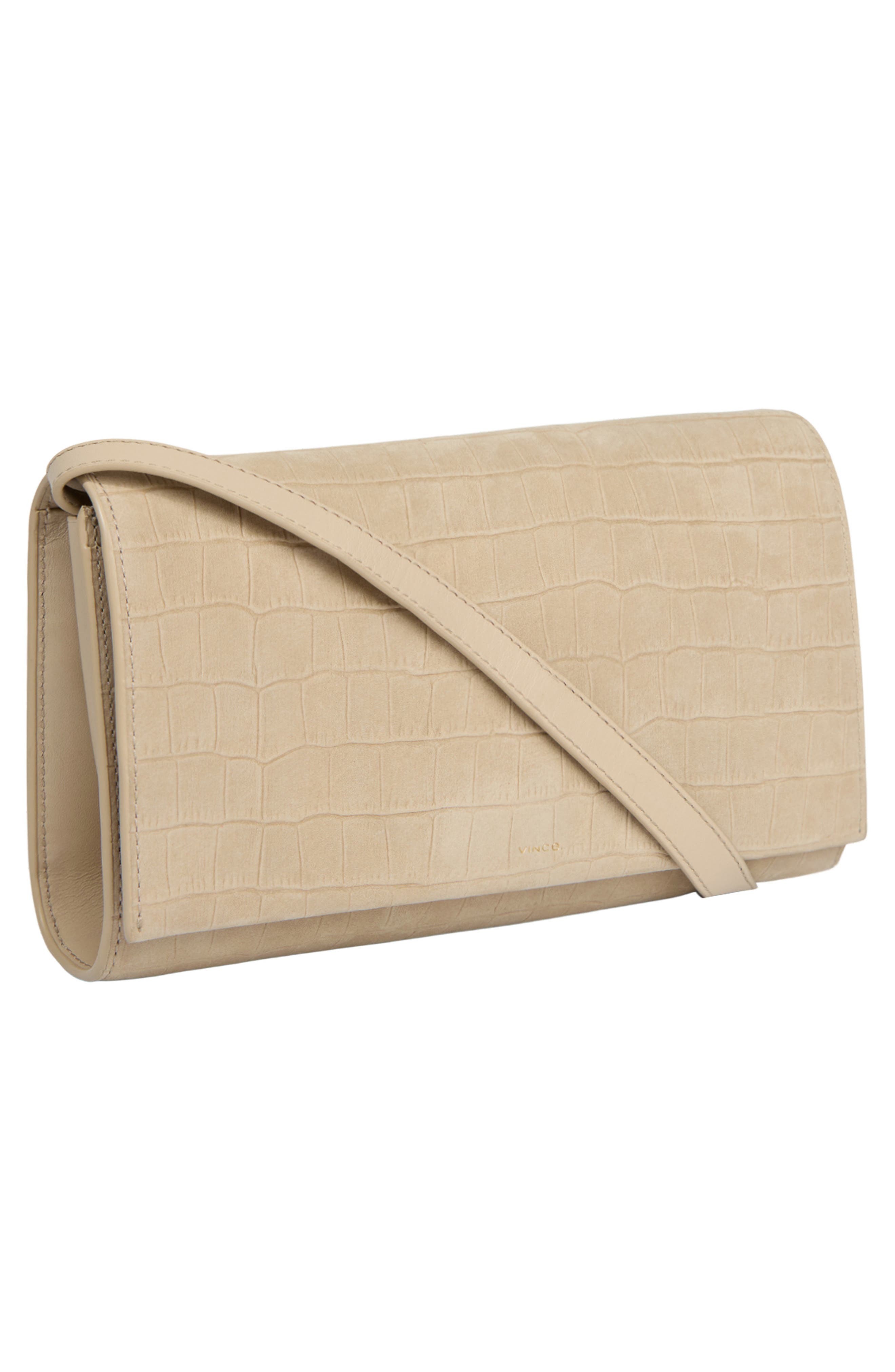 Vince Croc Embossed Nubuck Leather Wallet on a Strap, Alternate, color, Marzipan