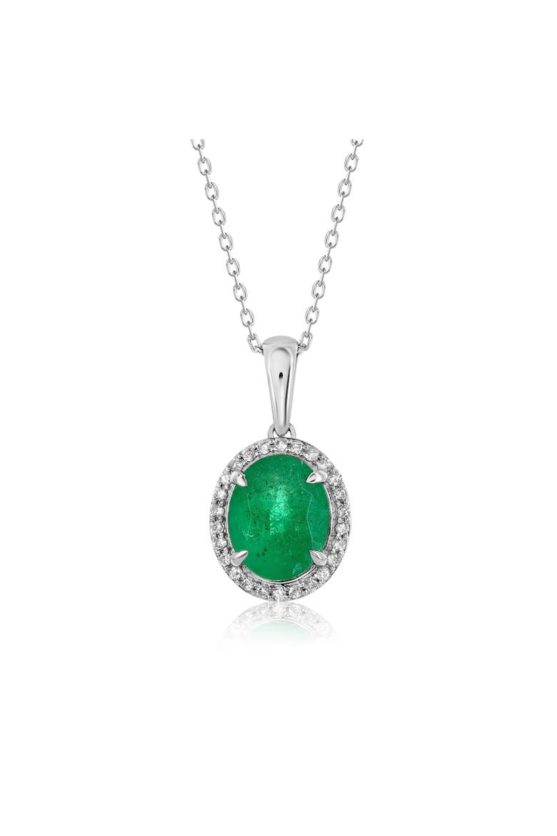 14K Gold 2.90cttw Oval-Cut Emerald & 0.15cttw Diamonds Pendant Necklace, Main, color, Green