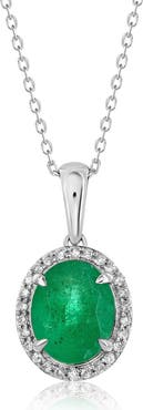 SOUZANA by Suzy Levian 14K Gold 2.90cttw Oval-Cut Emerald & 0.15cttw Diamonds Pendant Necklace