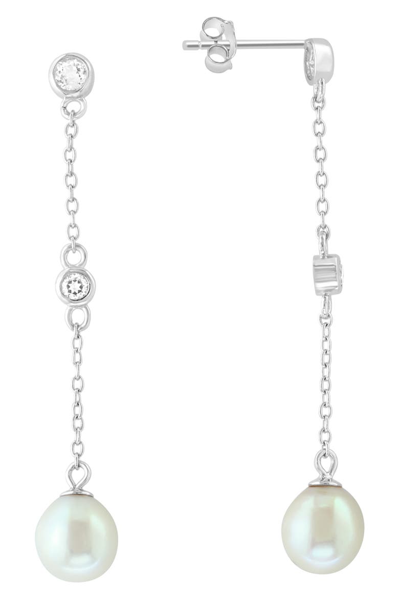 Sterling Silver Freshwater Pearl & White Topaz Drop Earrings, Main, color, SILVER/ WHITE