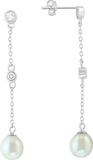 EFFY Sterling Silver Freshwater Pearl & White Topaz Drop Earrings