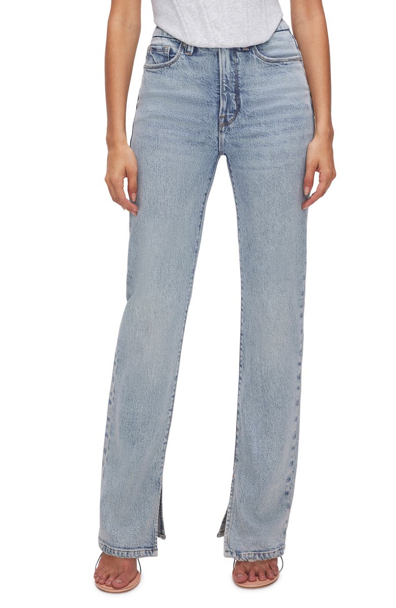 Good American Good Boy Split Hem High Waist Straight Leg Jeans, Main, color, Indigo541