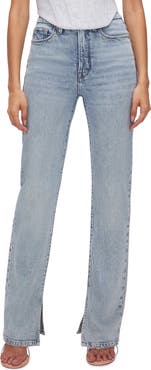 Good American Good Boy Split Hem High Waist Straight Leg Jeans