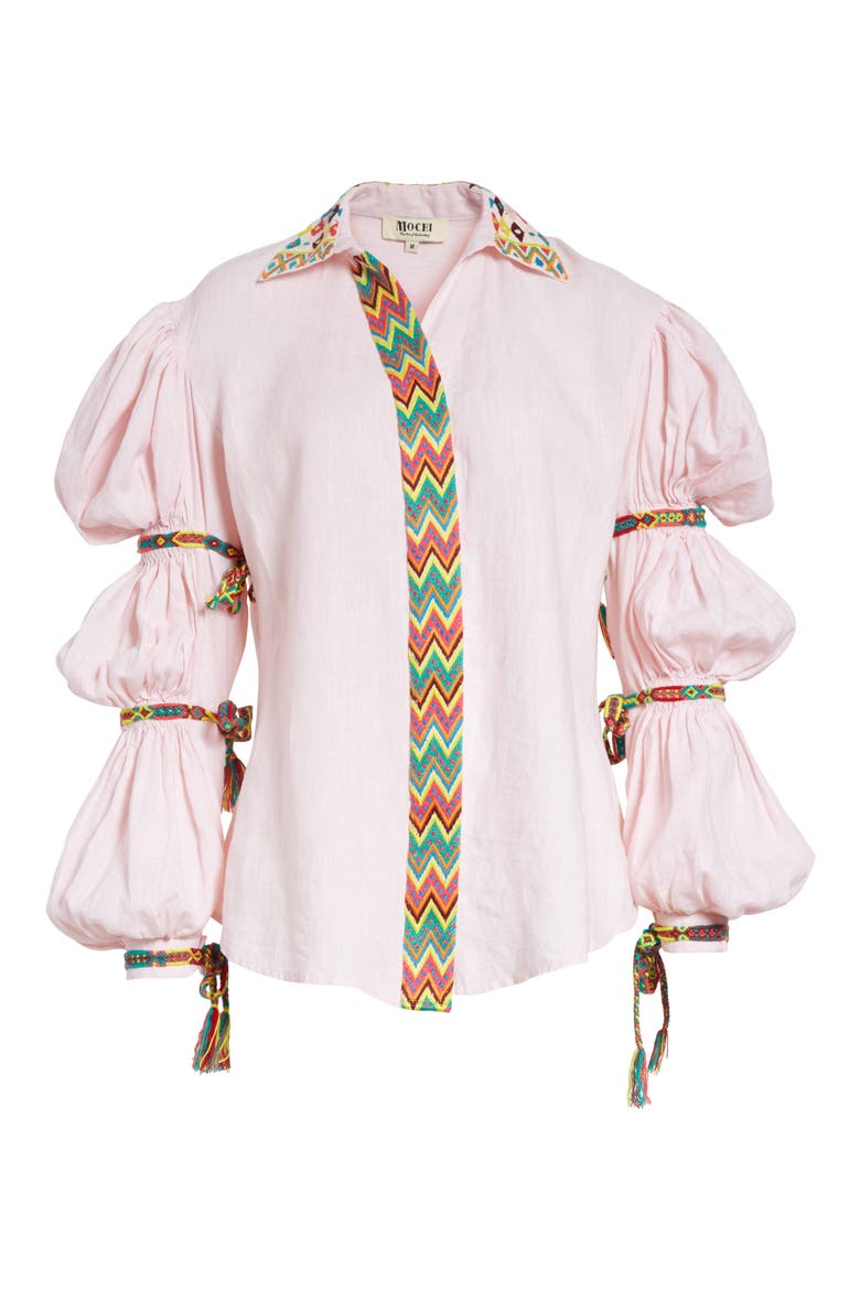 Lillian Bubble Sleeve Linen Shirt, Alternate, color, BABY PINK