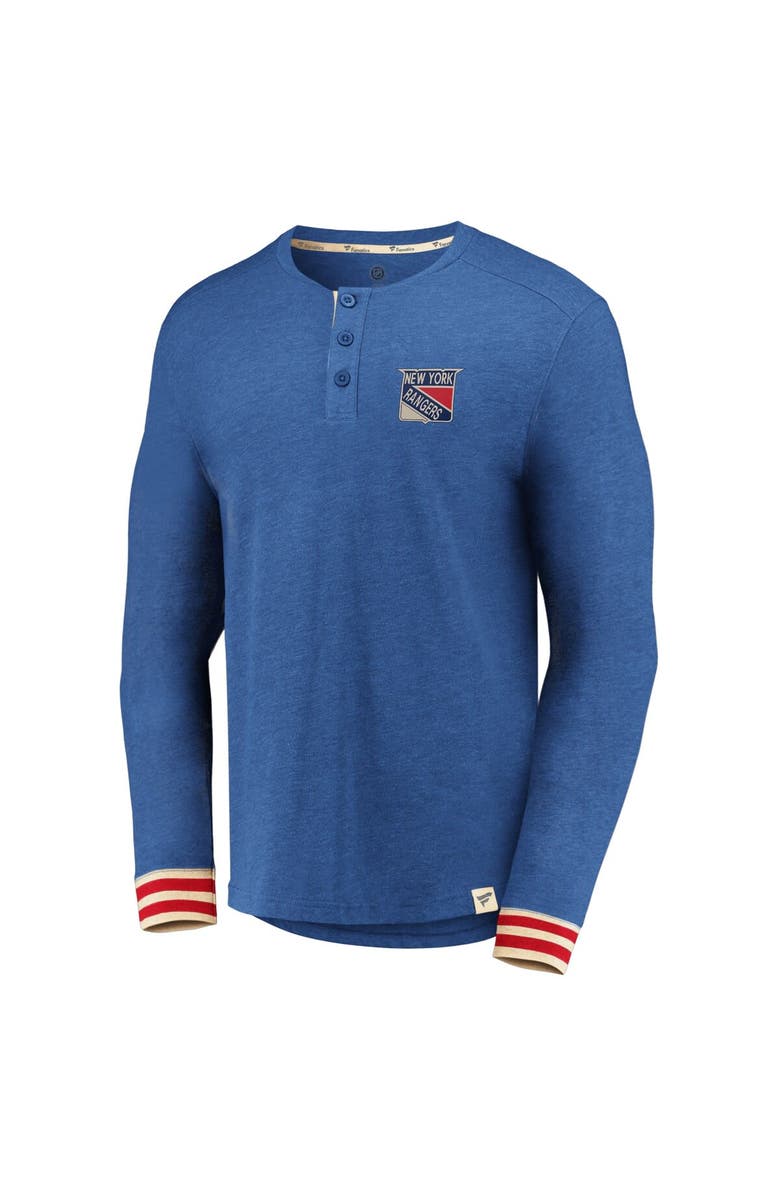 FANATICS Men's Fanatics Branded Heathered Blue New York Rangers True Classics Henley Long Sleeve T-Shirt, Alternate, color, 