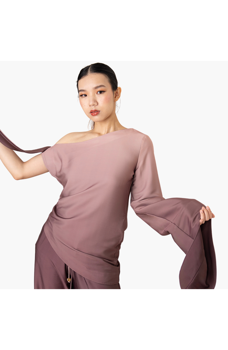 RICHANTEE Asymmetric Tie Sleeve Top, Alternate, color, Brown