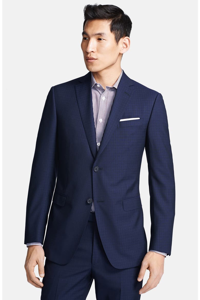 Trim Fit Navy Check Twill Wool Suit, Alternate, color, NAVY SOLID