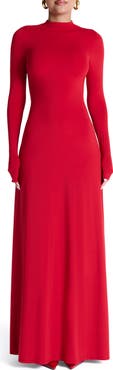 Naked Wardrobe Mock Neck Long Sleeve Maxi Dress