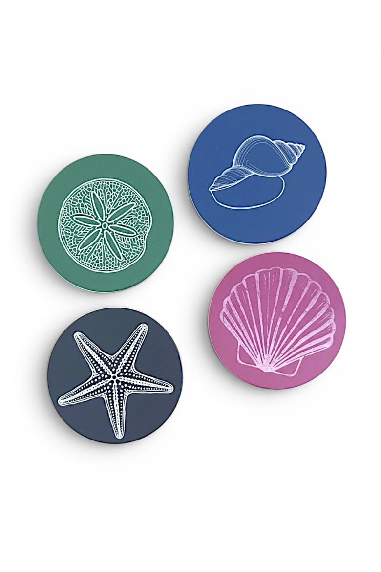 Ceramic Coasters with Coastal Desgins - Set of 4, Main, color, Multicolor