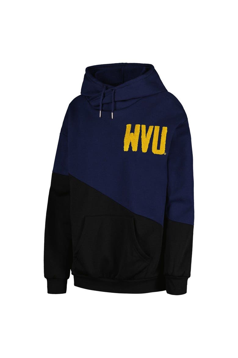 Women's Gameday Couture Navy/Black West Virginia Mountaineers Matchmaker Diagonal Cowl Pullover Hoodie, Alternate, color, Navy