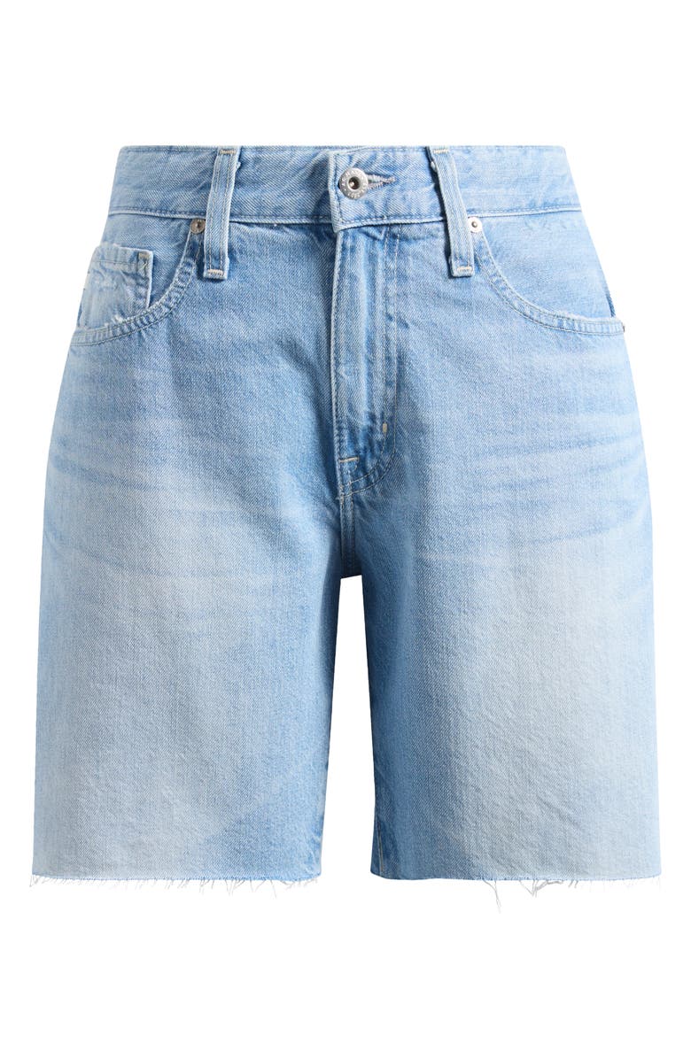 AG Ex-Boyfriend Raw Hem Mid Length Denim Shorts, Alternate, color, Allusion Destructed