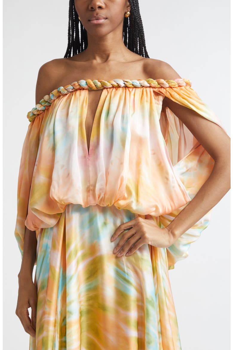 Luna Twist Print Silk Gown, Alternate, color, CORAL TIE DYE