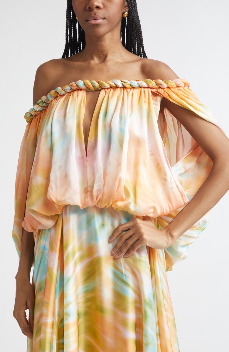 Zimmermann Luna Twist Print Silk Gown, Alternate, color, Coral Tie Dye