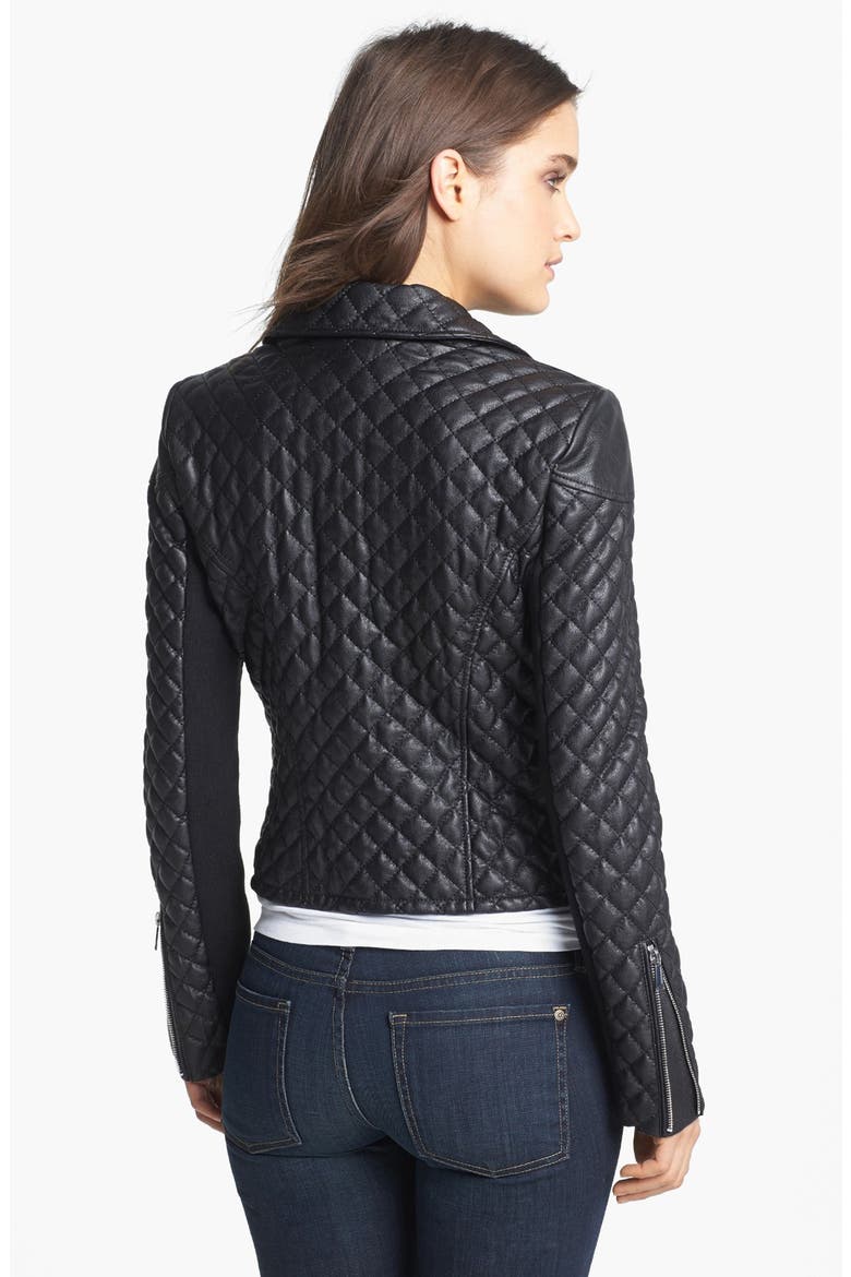 Quilted Faux Leather Moto Jacket, Alternate, color, BLACK