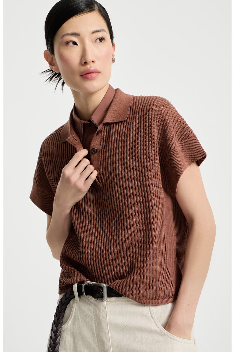 Ribbed net polo shirt, Alternate, color, Red