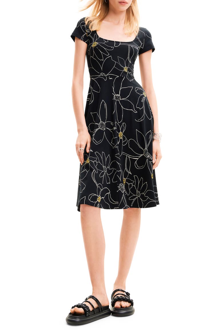 Arty Floral Dress, Main, color, BLACK