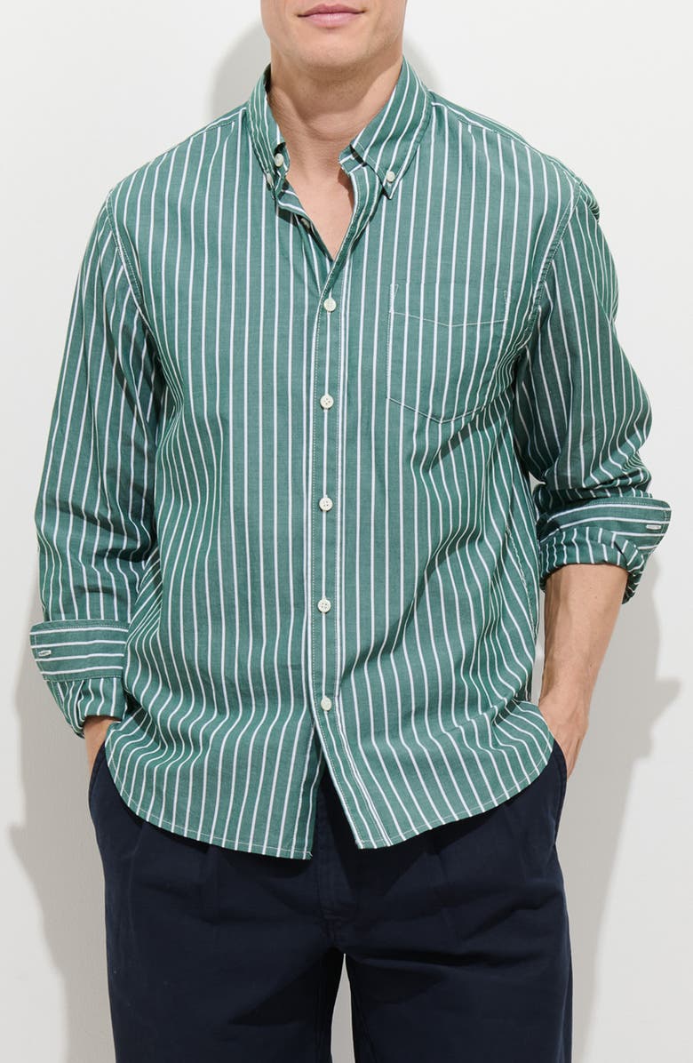 Alex Mill Mill Thing Stripe Button-Down Shirt, Main, color, Cypress / Ivory