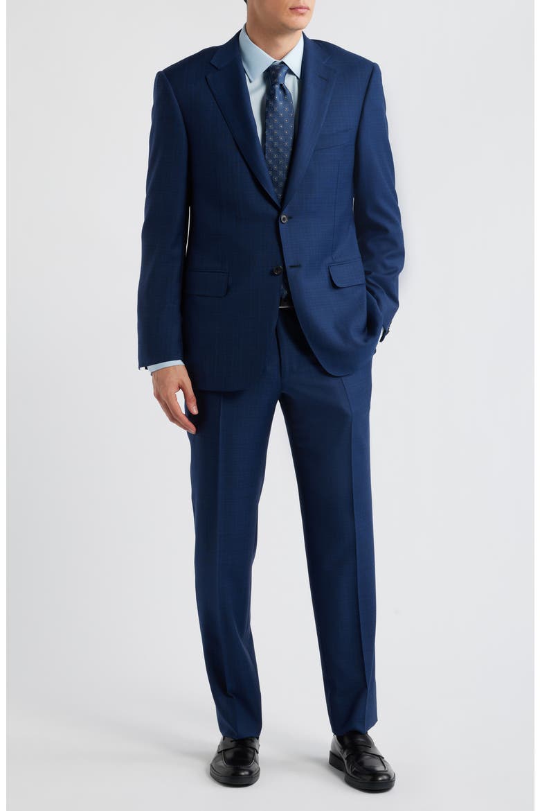 Siena Regular Fit Navy Check Super 150s Wool Suit, Main, color, NAVY