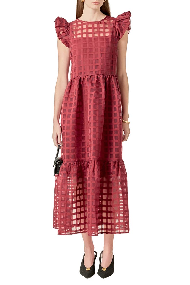 Check Organza Dress, Main, color, MAROON