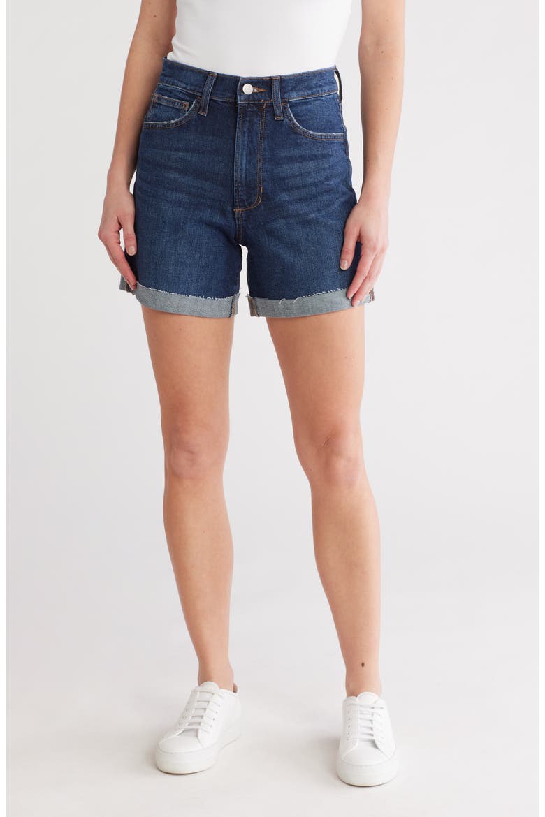 Cuffed High Waist Mid Thigh Denim Shorts, Main, color, LATVIA