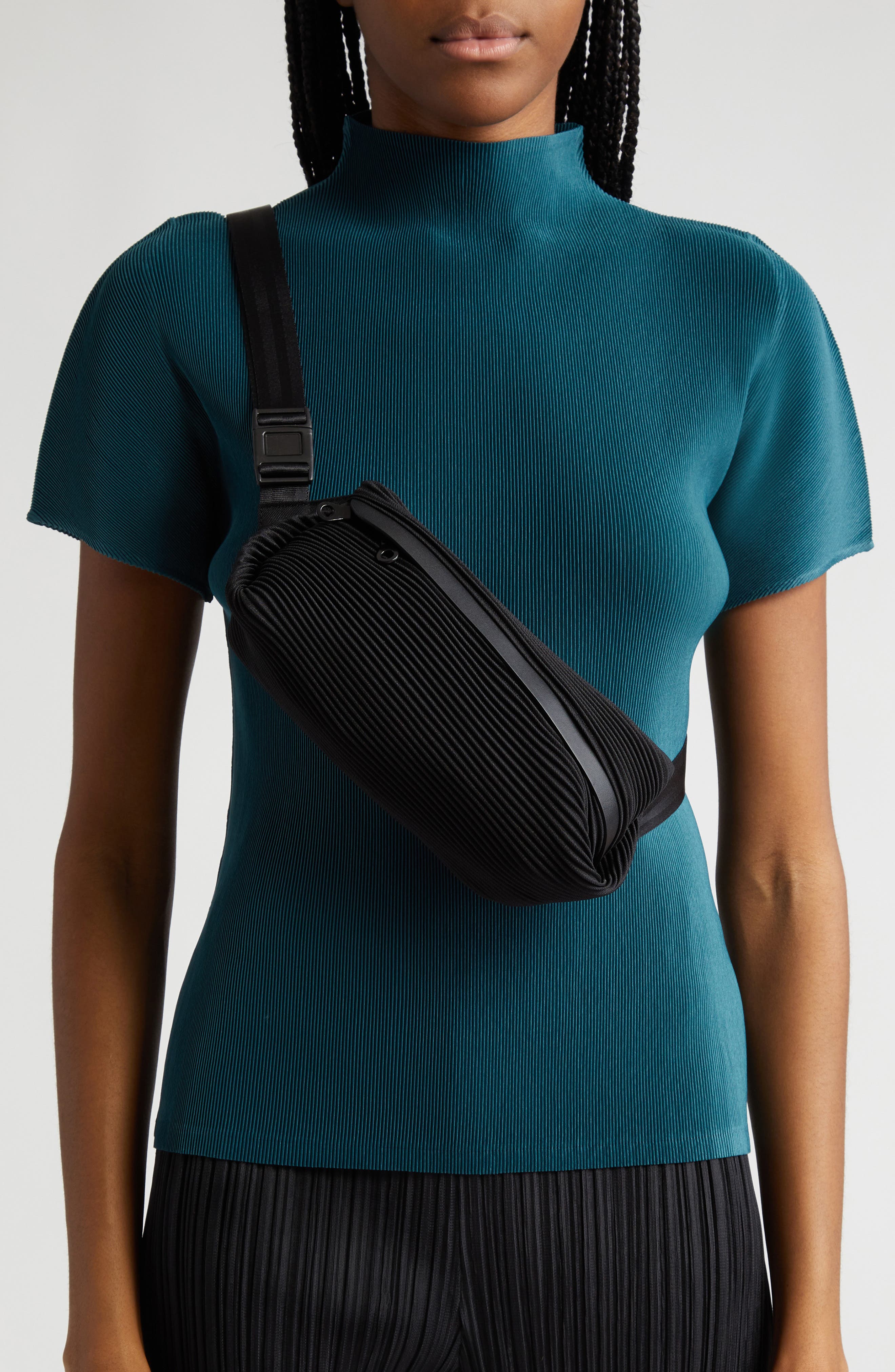 Pleats Please Issey Miyake Bias Pleated Belt Bag, Alternate, color, 
