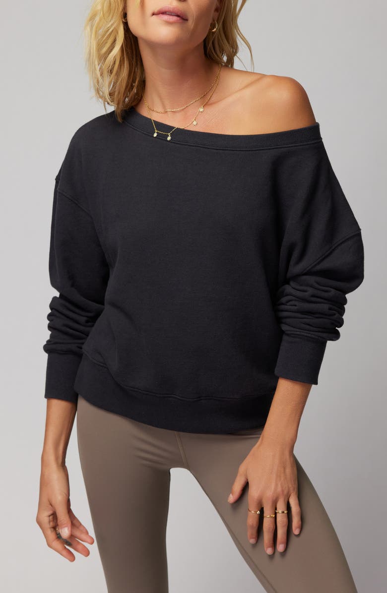 Spiritual Gangster La Vida Off the Shoulder Sweatshirt, Main, color, 