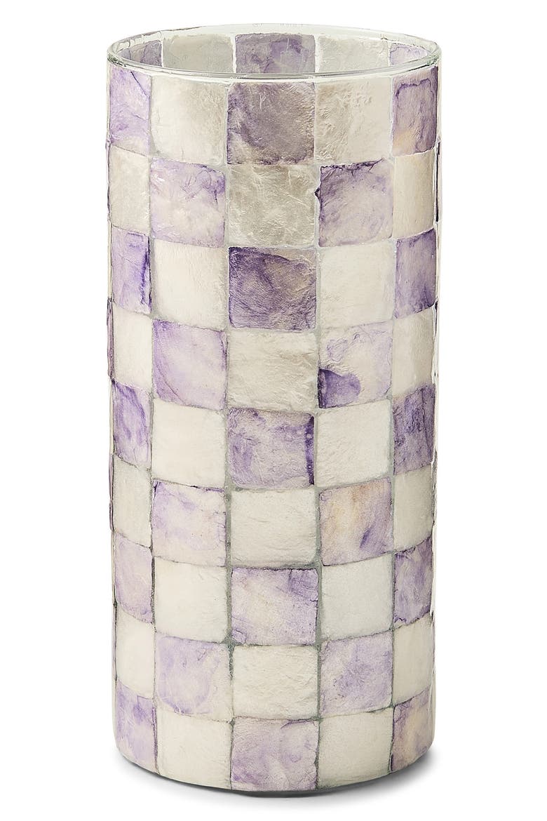 Violet Check Small Capiz Vase, Main, color, VIOLET