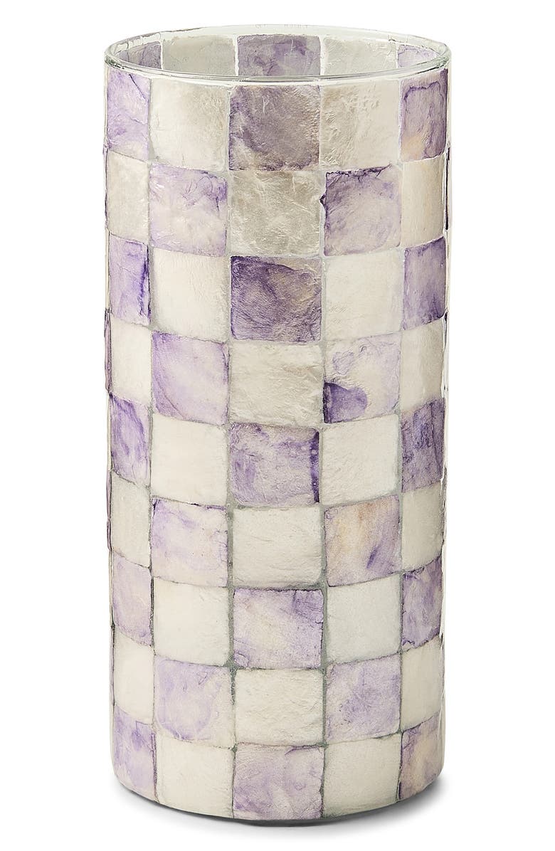 MACKENZIE CHILDS Violet Check Small Capiz Vase, Main, color, Violet