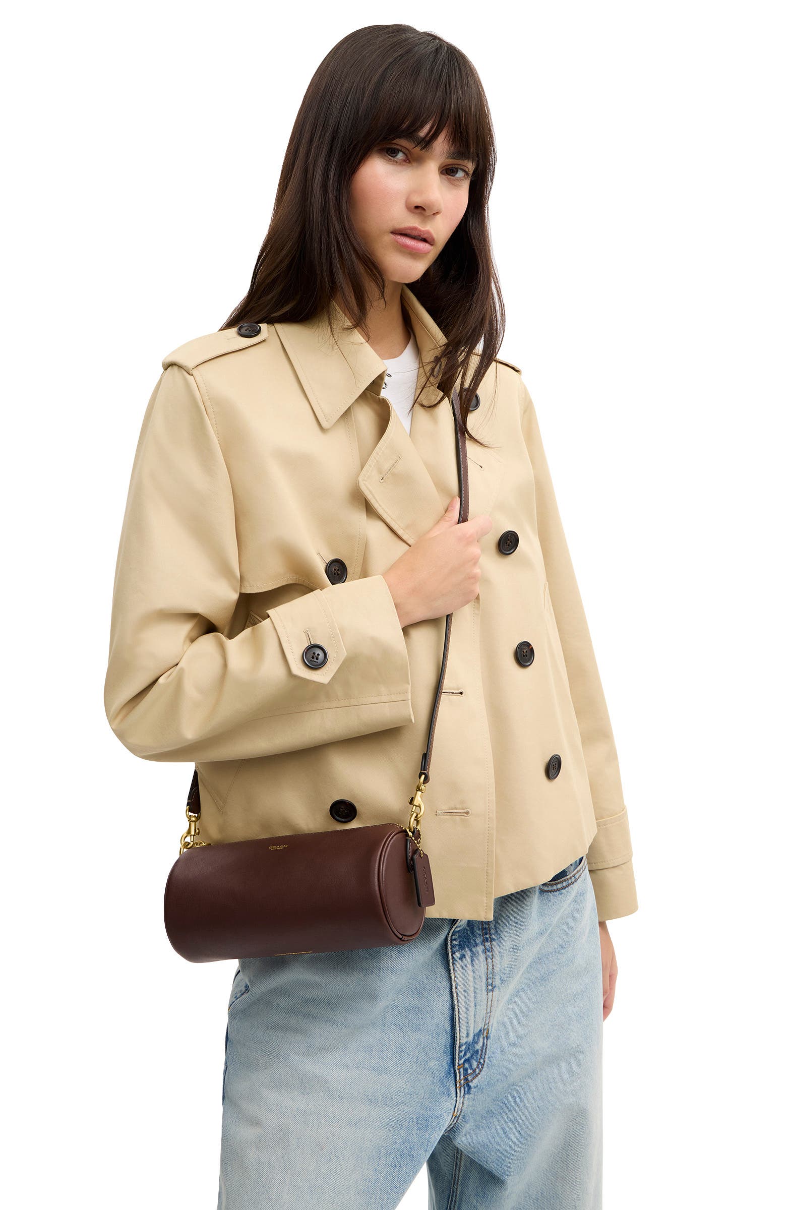 Leather Barrel Bag, Alternate, color, MAPLE