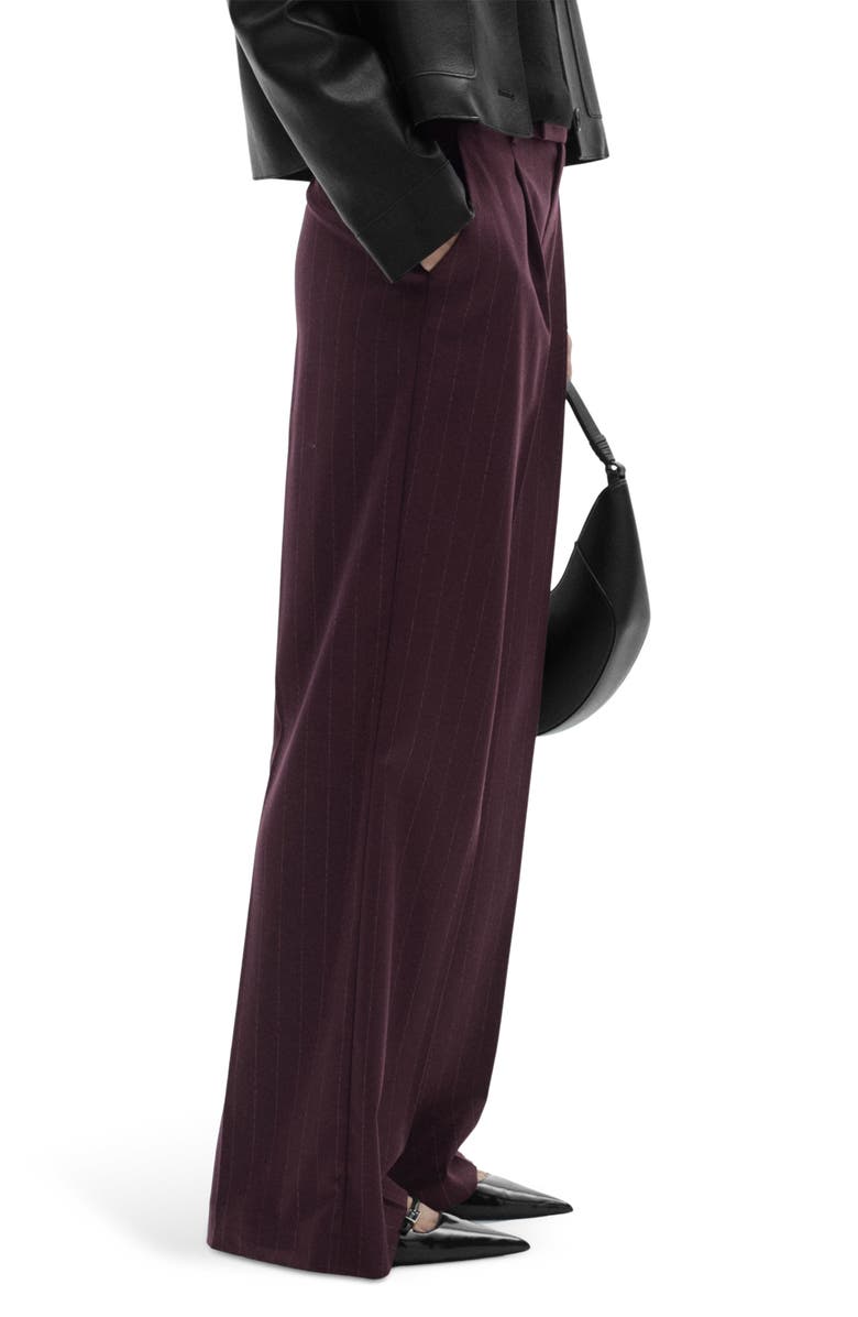 MANGO Pleated Pinstripe Pants, Alternate, color, Wine