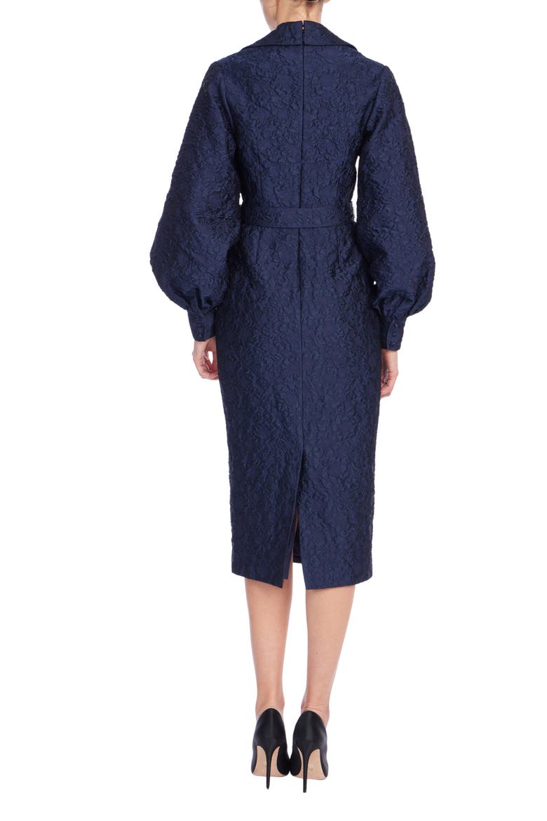 Jacquard Long Balloon Sleeve Cocktail Dress, Alternate, color, NAVY