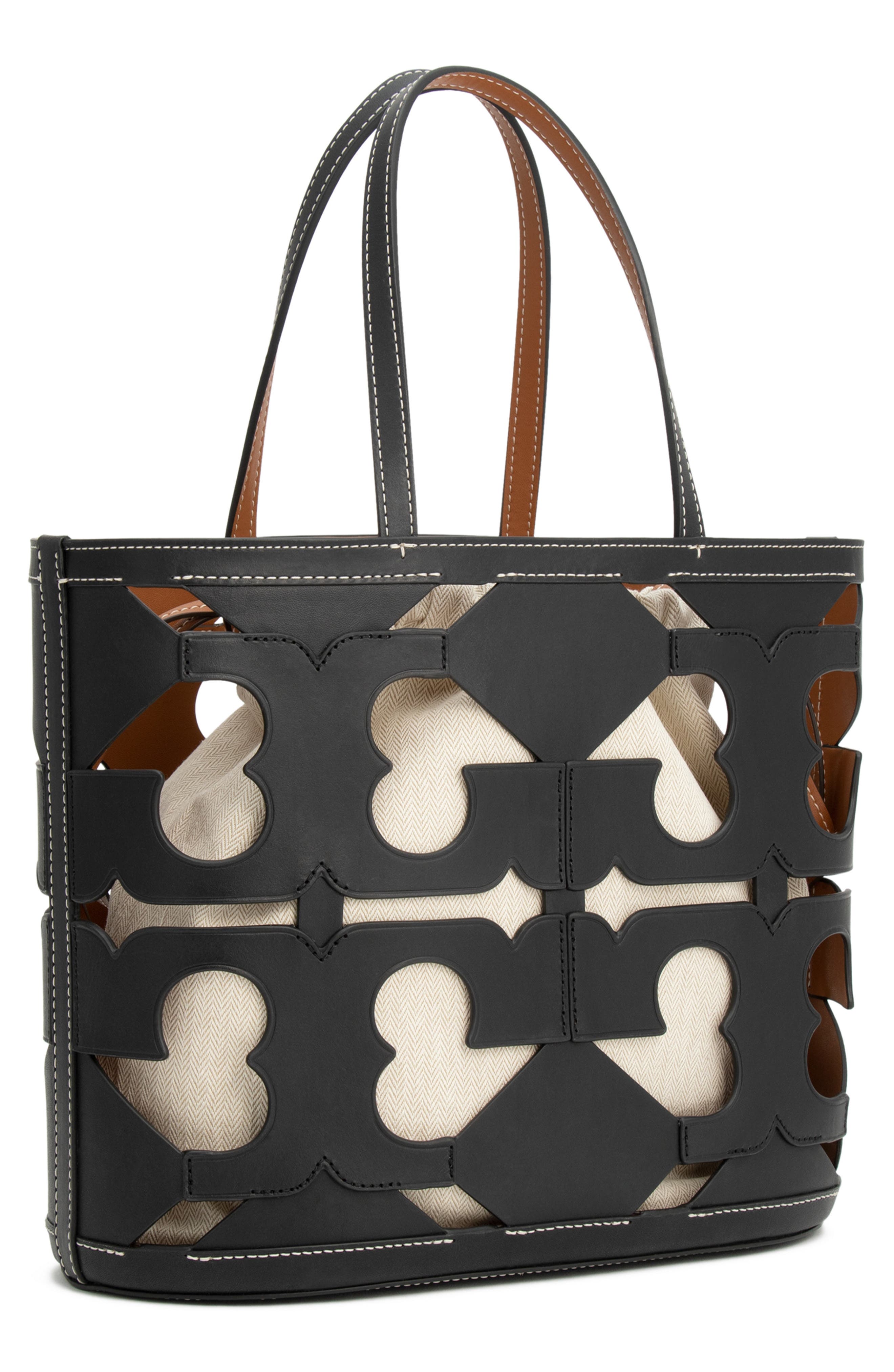 Tory Burch Ella Small Leather Cutout Logo Tote, Alternate, color, 