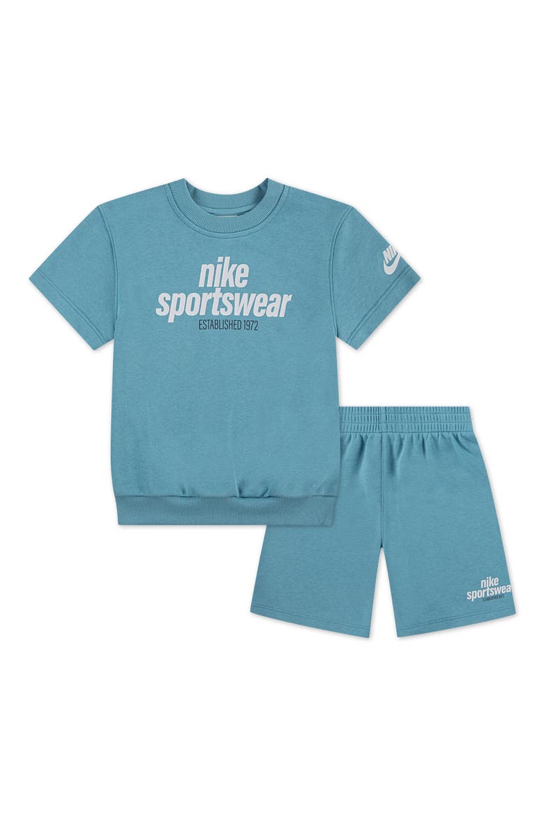 Kids' Logo Graphic French Terry Sweatshirt & Sweat Shorts Set, Main, color, BKYDENIM T