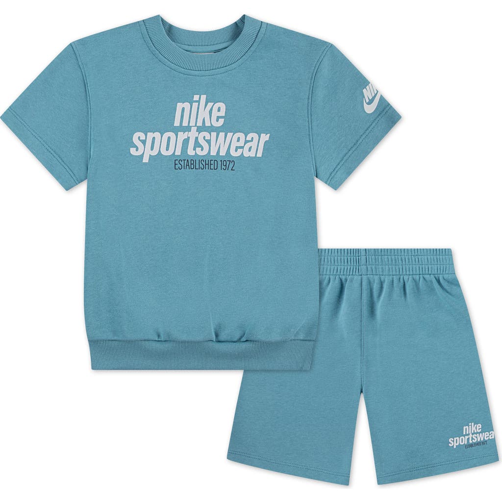 Nike Kids' Logo Graphic French Terry Sweatshirt & Sweat Shorts Set In Blue