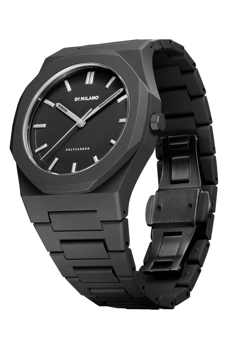 D1 Milano Cloudburst Polycarbon Bracelet Watch, 40.5mm, Alternate, color, Black