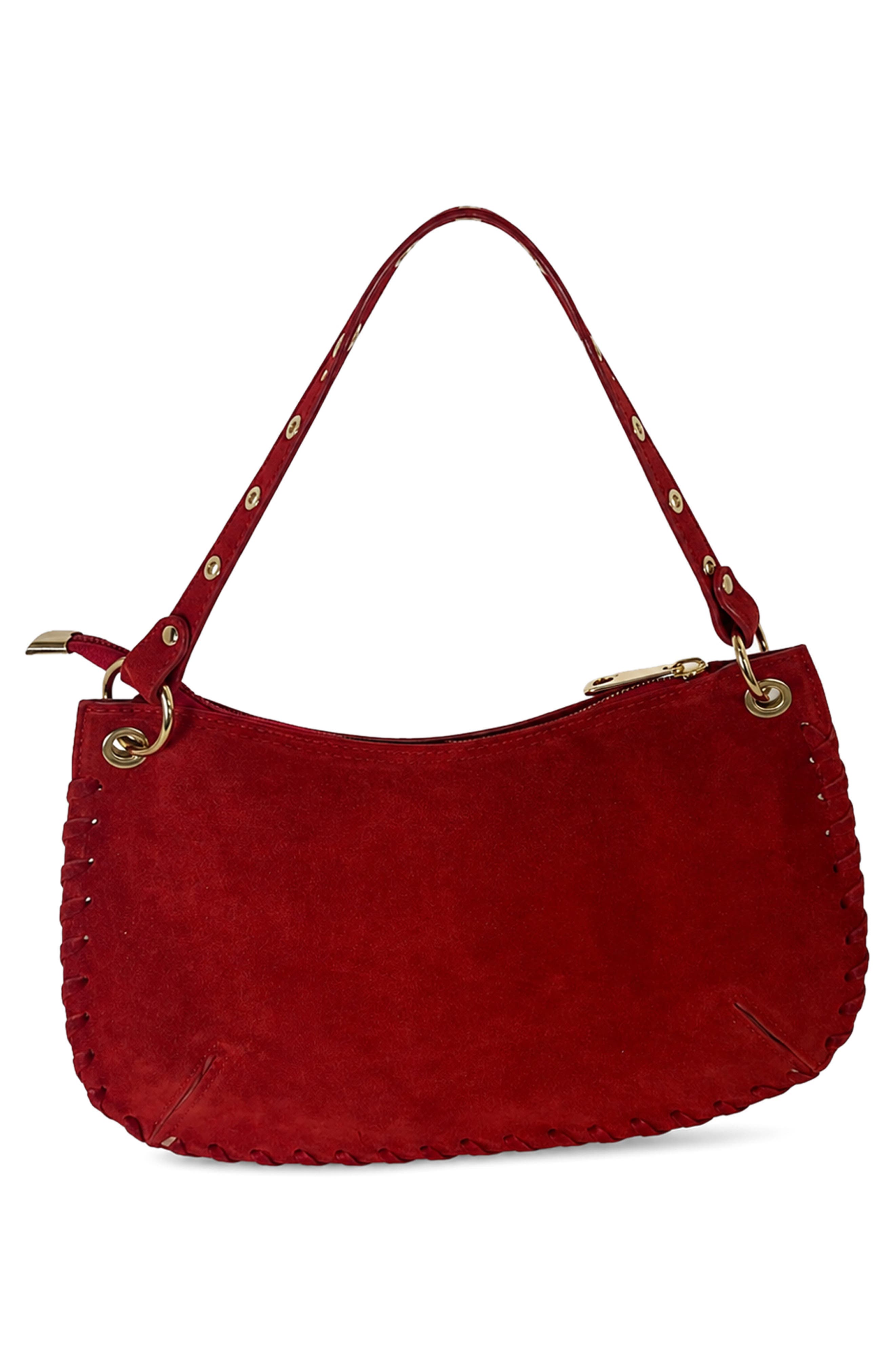 Grazia Studded Leather Baguette, Alternate, color, RED