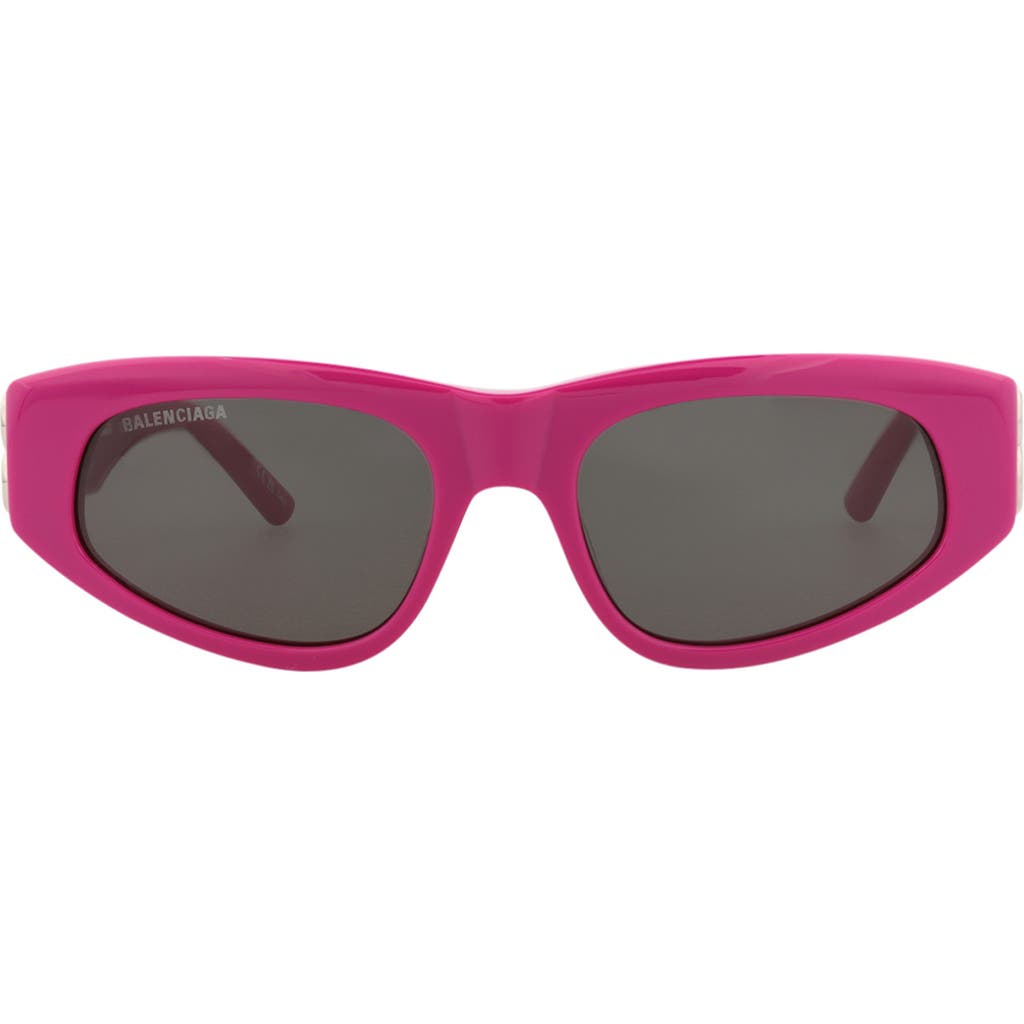 Balenciaga 53mm Rectangle Sunglasses In Fuchsia Silver Grey