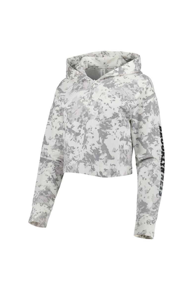Women's Lusso Gray/White Brooklyn Nets Maia Tri-Blend Cropped Quarter-Zip Top, Alternate, color, Gray