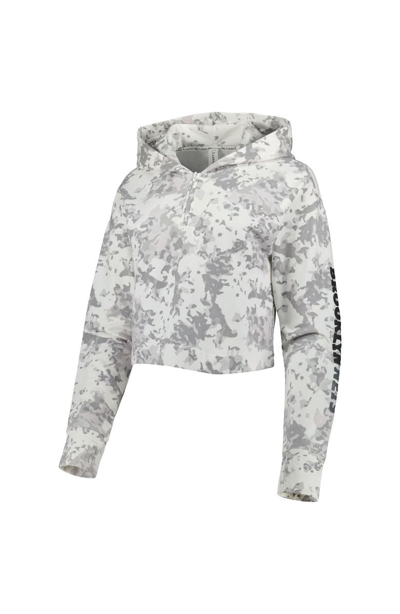 LUSSO Women's Lusso Gray/White Brooklyn Nets Maia Tri-Blend Cropped Quarter-Zip Top, Alternate, color, Gray