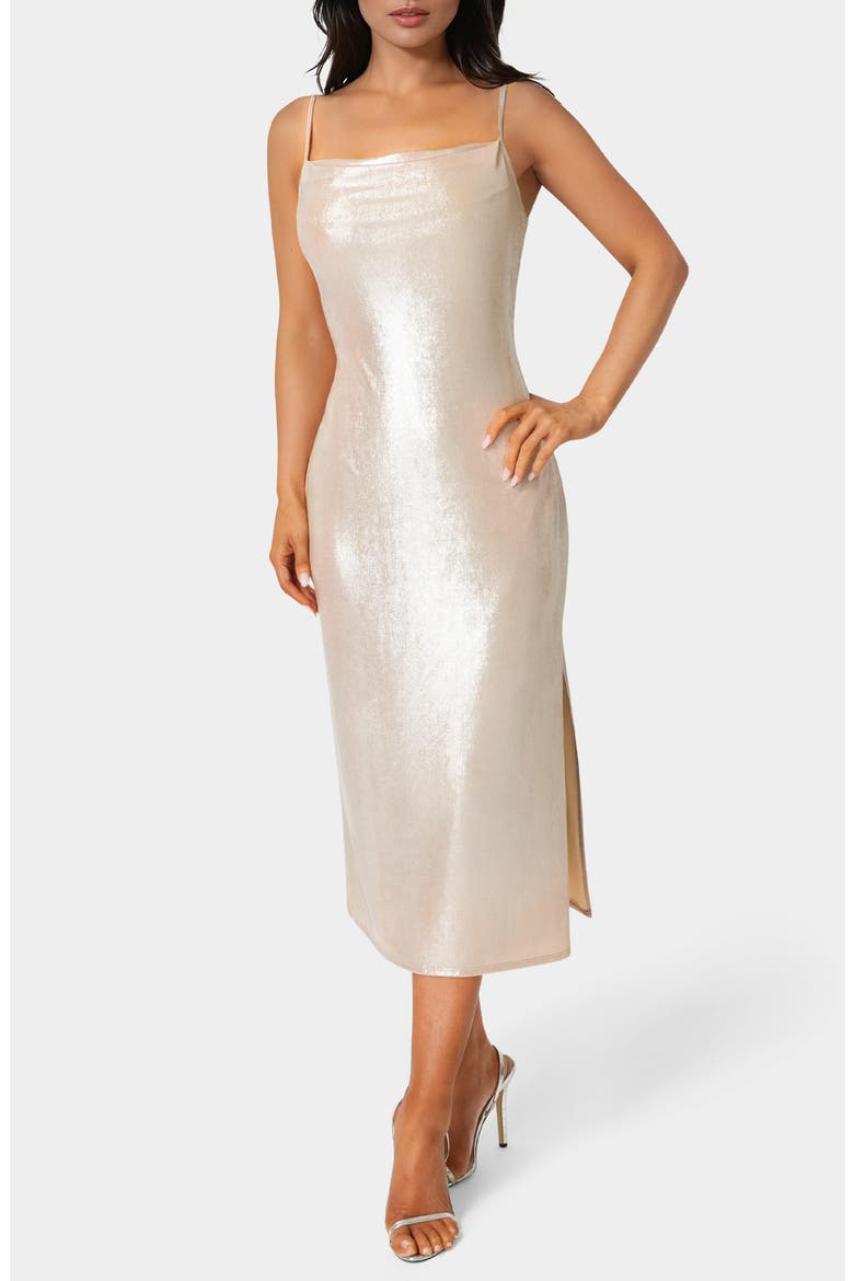 Foil Metallic Midi Dress, Main, color, BEIGE SILVER