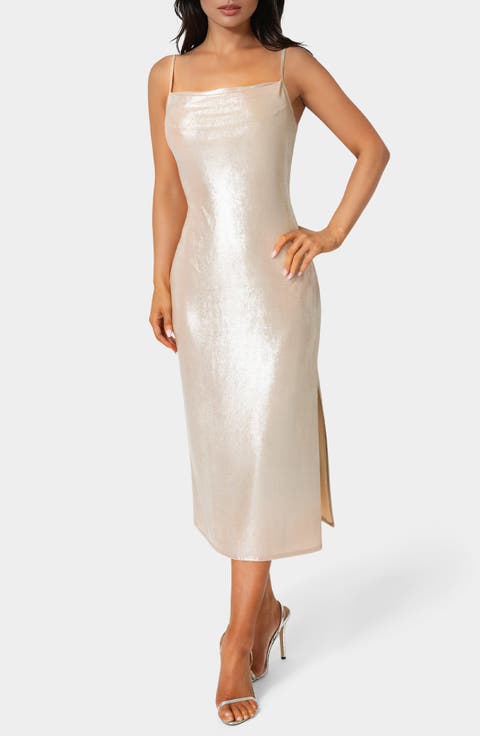 Foil Metallic Midi Dress