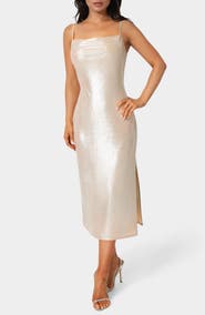 bebe Foil Metallic Midi Dress